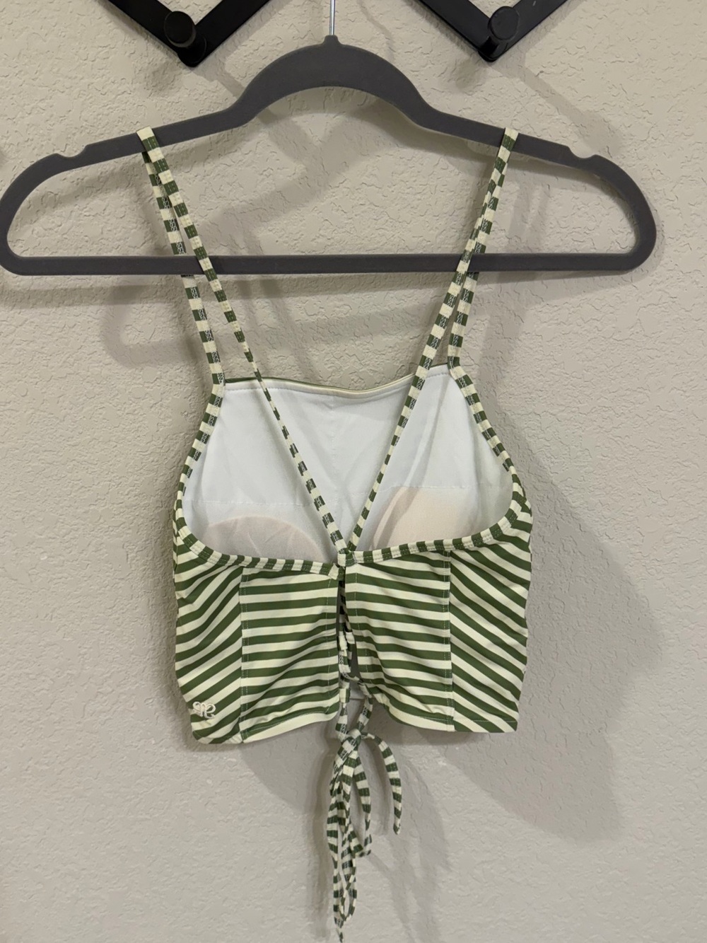 Albion Fit Sage Stripe Switchback Crop Swim Top - Picture 4 of 7